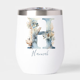 Monogramm Anfangsbuchstabe H Blau Floral Aquarell
