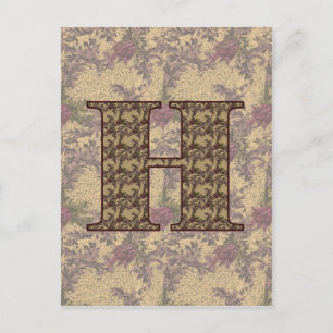 Monogramm Anfangsbuchstabe H Elegant Vintage Blume Postkarte
