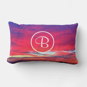 Monogramm Anfangsbuchstabe Hot Pink Blau Sonnenunt Lendenkissen