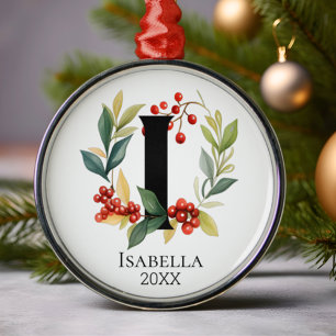 Monogramm Anfangsbuchstabe I Beerenkranz Weihnacht Ornament Aus Metall