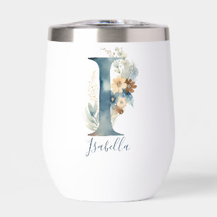 Monogramm Anfangsbuchstabe I Blau Floral Aquarell