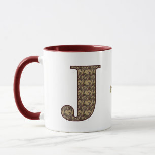 Monogramm Anfangsbuchstabe J Vintage-Blumenmuster Tasse
