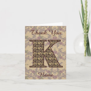 Monogramm Anfangsbuchstabe K Elegant Vintage Flora Dankeskarte