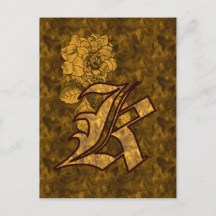 Monogramm Anfangsbuchstabe K Elegante goldene Pfin Postkarte