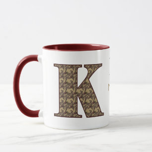 Monogramm Anfangsbuchstabe K Vintage-Blumenmuster  Tasse