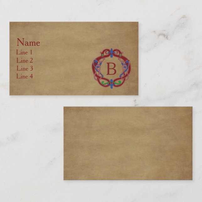 Monogramm Anfangsbuchstabe keltisches Design  Visitenkarte (Vorne/Hinten)