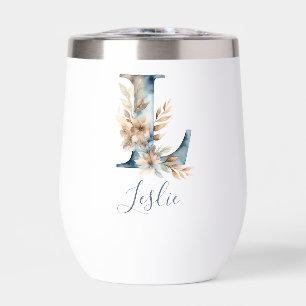 Monogramm Anfangsbuchstabe L Blau Floral Aquarell