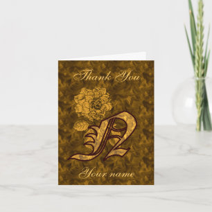 Monogramm Anfangsbuchstabe N Gold Satin Pfingstros Dankeskarte