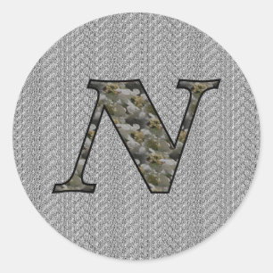 Monogramm Anfangsbuchstabe N Hortensienblüten Runder Aufkleber
