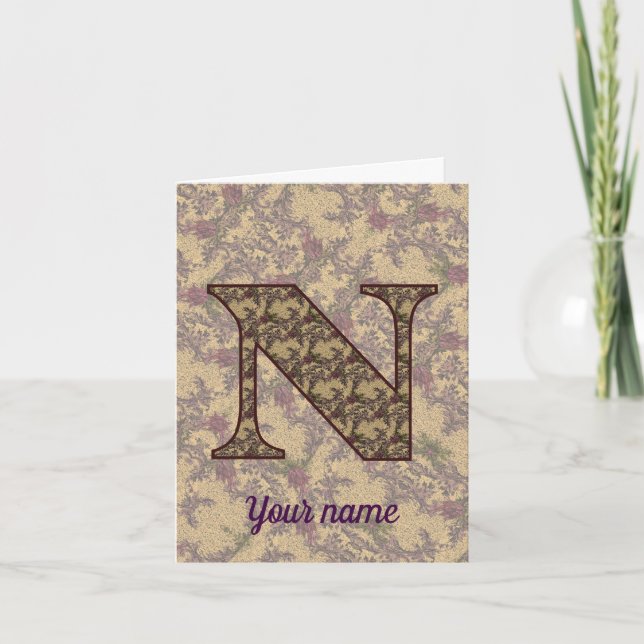 Monogramm Anfangsbuchstabe N Vintage-Blumenmuster  (Vorderseite)