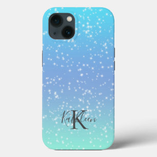 Monogramm Anfangsbuchstabe Name Blau Grün Glitzer Case-Mate iPhone Hülle