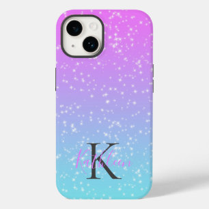 Monogramm Anfangsbuchstabe Name Pink Blau Glitzer  Case-Mate iPhone 14 Hülle