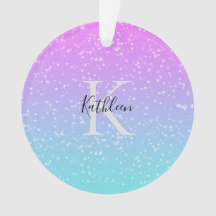 Monogramm Anfangsbuchstabe Name Pink Blau Glitzer Ornament
