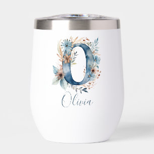 Monogramm Anfangsbuchstabe O Blau Floral Wasserfar