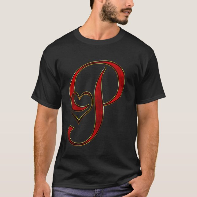 Monogramm Anfangsbuchstabe P Rotes Herz T-Shirt (Vorderseite)
