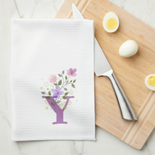 Monogramm Anfangsbuchstabe plus florales Design Geschirrtuch