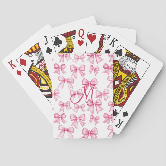 Monogramm-Anfangsbuchstabe Rosa Schleife Coquette  Spielkarten (Rückseite)
