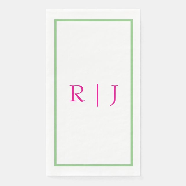 Monogramm Anfangsbuchstabe Rosa und Grün Salbei Gr Serviette (Vorderseite)