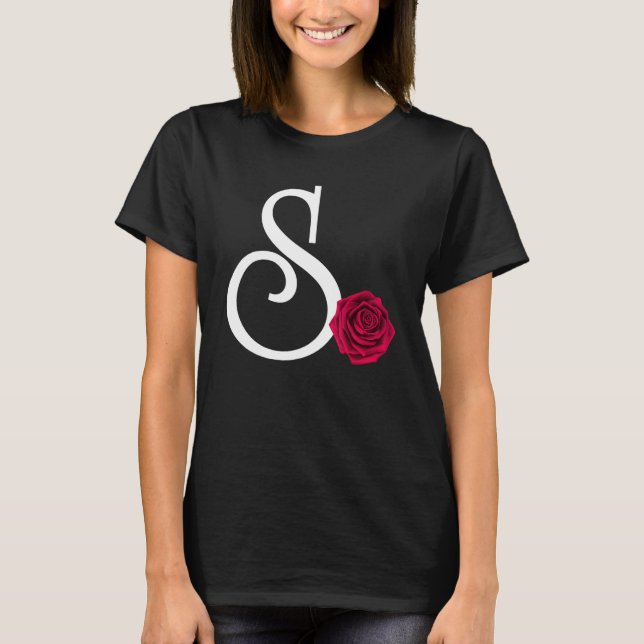 Monogramm Anfangsbuchstabe S mit Rote Rose auf Sch T-Shirt (Vorderseite)