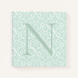 Monogramm Anfangsbuchstabe Sagegrün Damast Notizbuch