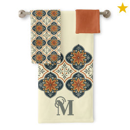 Monogramm Anfangsbuchstabe Spanische Fliesen Blume Badhandtuch Set