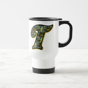 Monogramm Anfangsbuchstabe T Gänseblümchen Florale Reisebecher
