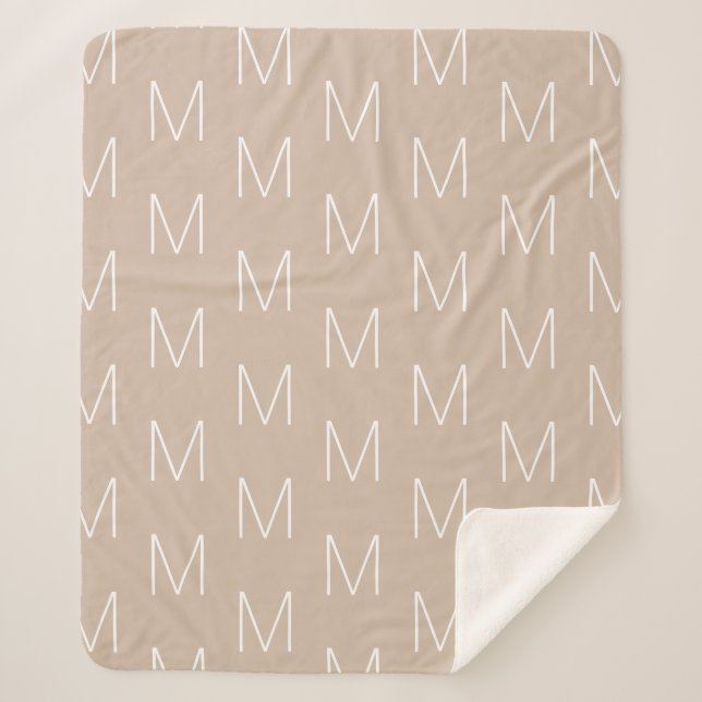 Monogramm Anfangsbuchstaben beige-weiß anpassen Sherpadecke (Vorderseite)