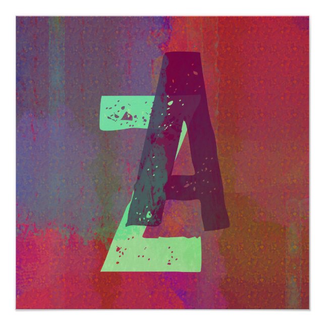 Monogramm Anfangsbuchstaben Grunge Funky Lila Grün Poster (Vorderseite)