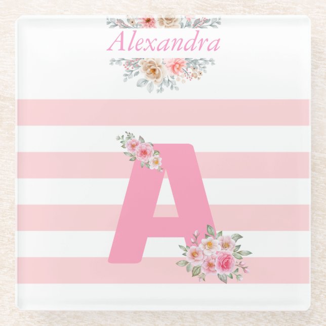 Monogramm Anfangsbuchstaben Hübsch rosa Buchstaben Glasuntersetzer (Vorderseite)