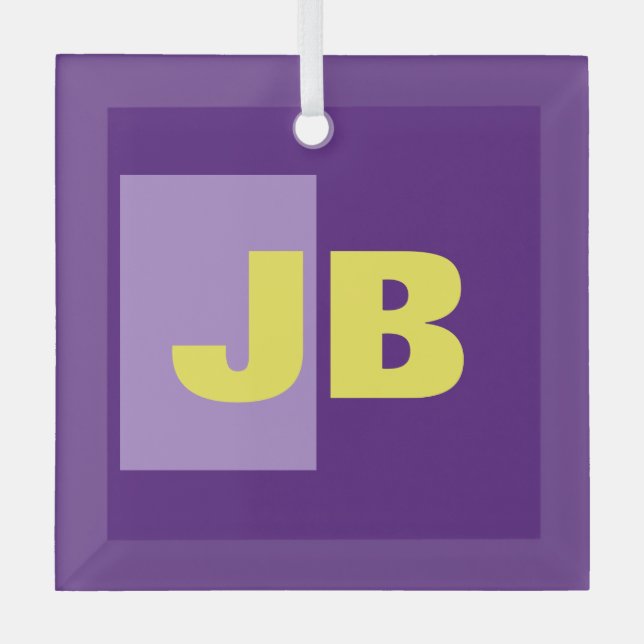 Monogramm Anfangsbuchstaben Lila gelb Ornament Aus Glas (Vorderseite)