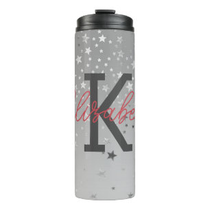 Monogramm Anfangsbuchstaben Namen Rosa Grau Silber Thermosbecher
