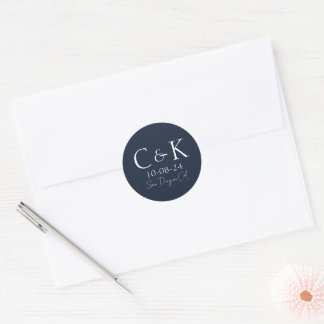 Monogramm Anfangsbuchstaben Navy Blau Hochzeit Runder Aufkleber