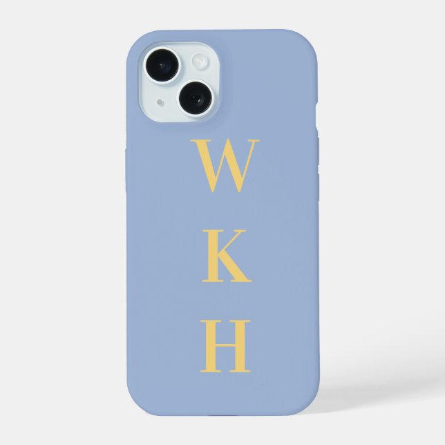 Monogramm Anfangsbuchstaben Pastellblau iPhone 15 Hülle (Rückseite)