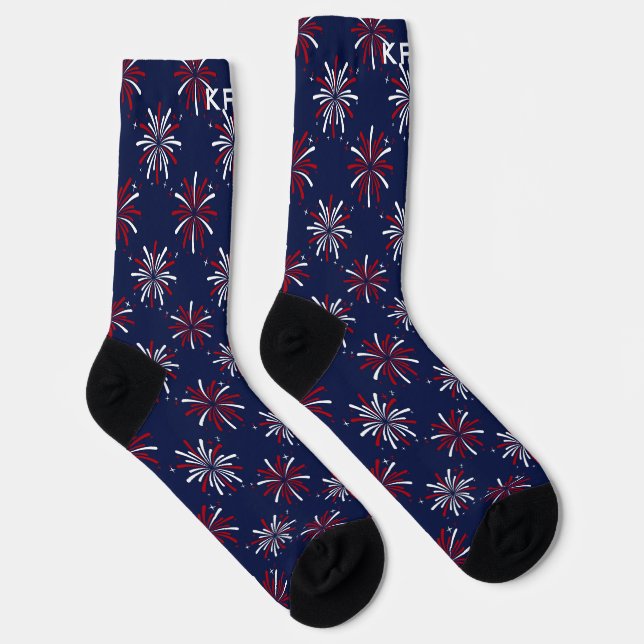 Monogramm-Anfangsbuchstaben Rot & Weiß Feuerwerk a Socken (Rechts)