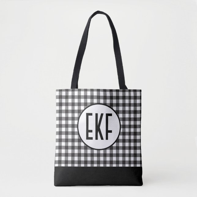 Monogramm Anfangsbuchstaben Schwarz Weiß Kariert G Tasche (Vorderseite)