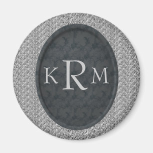 Monogramm Anfangsbuchstaben Schwarzes Florales Per Magnet