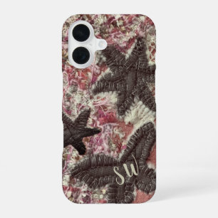 Monogramm Anfangsbuchstaben Süße Pfirsich Grau Cre iPhone 16 Hülle