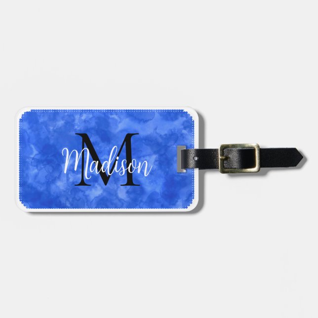 Monogramm Anfangsfarbstoff Individuelle Name Blue  Gepäckanhänger (Vorderseite horizontal)