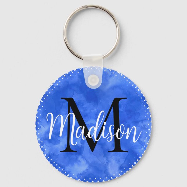 Monogramm Anfangsfarbstoff Individuelle Name Blue  Schlüsselanhänger (Rückseite)