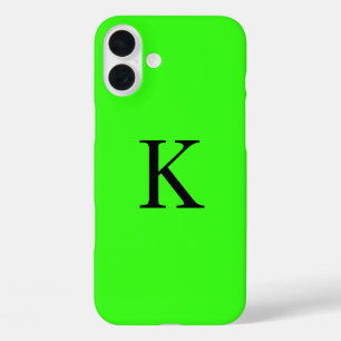 Monogramm Anfangsfarbstoff Neon Green Solid Color iPhone 16 Plus Hülle