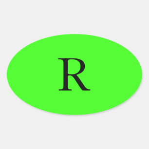 Monogramm Anfangsfarbstoff Neon Green Solid Color  Ovaler Aufkleber