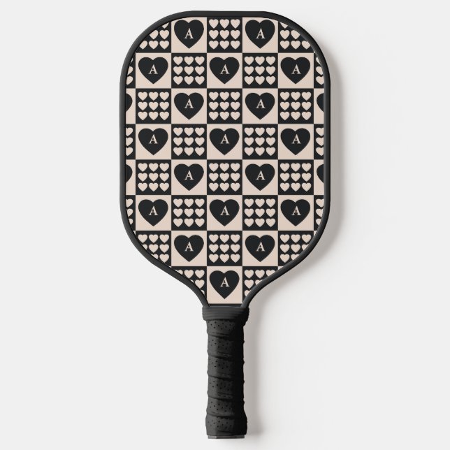 Monogramm Anfangsharts Personalisiert überprüft Pickleball Schläger (Vorderseite)