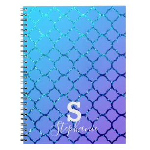 Monogramm Anfangsname Blauer Glitzer Quatrefolie C Notizblock