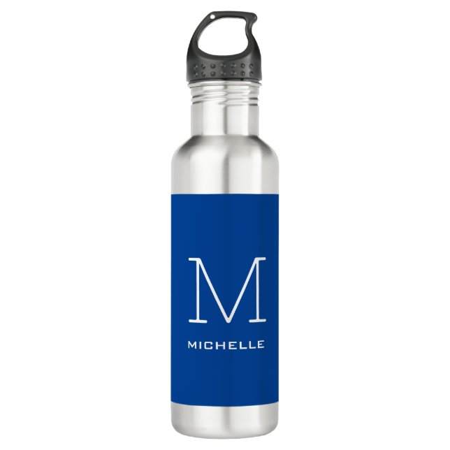 Monogramm Anfangsname Deep Blue Eindeutige Minimal Edelstahlflasche (Vorderseite)