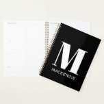 Monogramm Anfangsname Einfach Personalisiert Planer<br><div class="desc">Moderne Typografie minimalistisch monogramm Initialname Design in weiß auf schwarz,  die geändert werden kann,  um personalisieren.</div>
