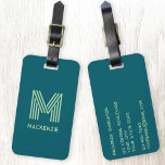 Monogramm Anfangsname Einfache Aquamarine Pistachi Gepäckanhänger<br><div class="desc">Erleben Sie Ihre Reise mit diesem modernen Typografie-minimalistischen Monogramm-Initialnamen-Design in Pistazien und aquamarinem Grün, das sich zu personalisieren lohnt. Diese stilvollen Tags sorgen nicht nur dafür, dass Ihr Gepäck sich am Karussell abhebt, sondern tragen auch zu Ihrer persönlichen Touch bei. Entworfen für eine einfache Identifizierung, sodass Ihre Reisen reibungsloser und...</div>
