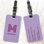 Monogramm Anfangsname Einfache Lilac Cherry Pink Gepäckanhänger<br><div class="desc">Mit diesem minimalistischen Monogramm-Erstnamendesign in Pastellfarben und Kirschrosa, das auf individuelle Wünsche umgestellt werden kann, können Sie Ihr Reiseerlebnis steigern. Diese stilvollen Tags sorgen nicht nur dafür, dass Ihr Gepäck sich am Karussell abhebt, sondern tragen auch zu Ihrer persönlichen Touch bei. Entworfen für eine einfache Identifizierung, sodass Ihre Reisen reibungsloser...</div>
