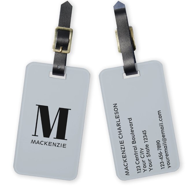 Monogramm Anfangsname Einfaches Pulver Blau Gepäckanhänger (Monogram initial custom name modern personalized minimalist luggage tag)