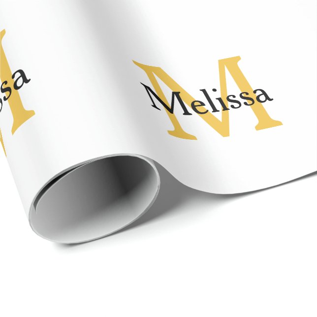 Monogramm Anfangsname Gold Schwarz-weiß Geschenkpapier (Rolleneckpunkt)