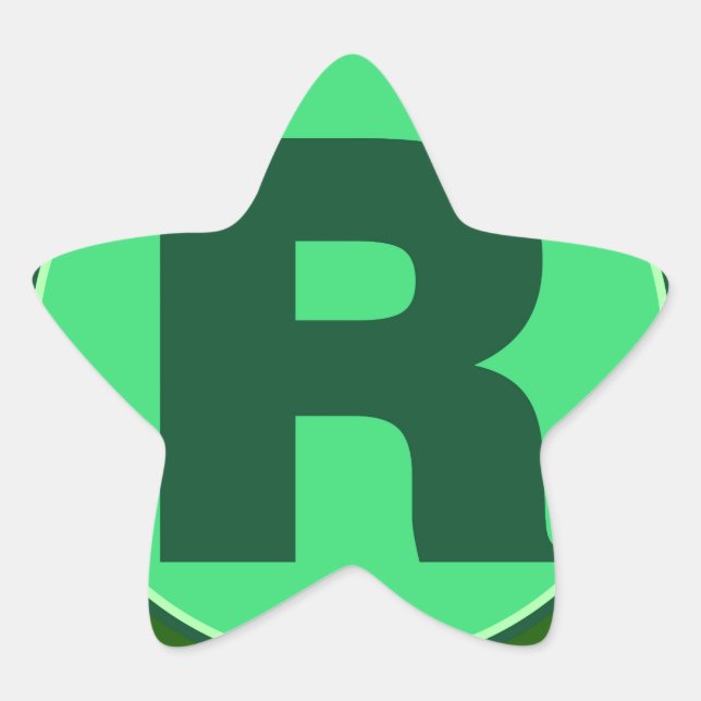 Monogramm Anfangsname grünes Buchstaben Alphabet r Stern-Aufkleber (Vorderseite)